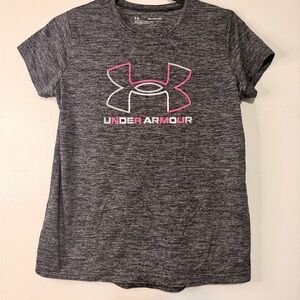 Under Armour Gray Heather Girls' Short Sleeve Tee with Pink Accent Logo